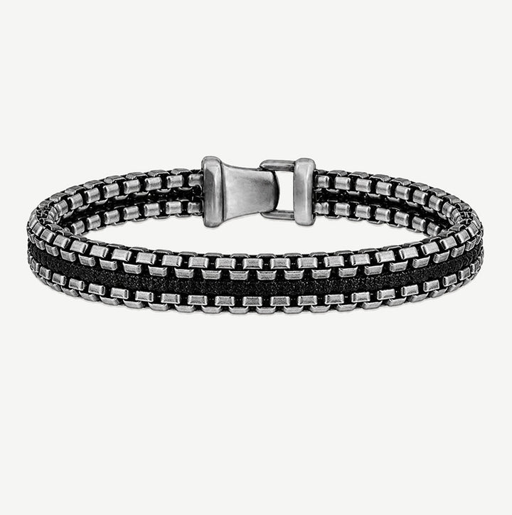 Edge Braided Steel and Leather Bracelet