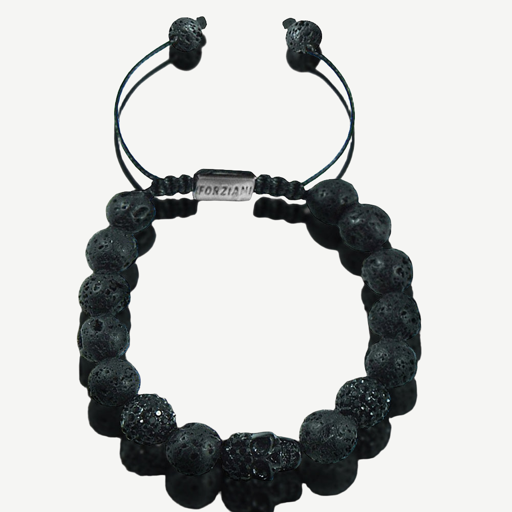 Rebel Skull and Lava Stone Beads Bracelet, 10mm — finished light background #F5F5F3 — source image 1