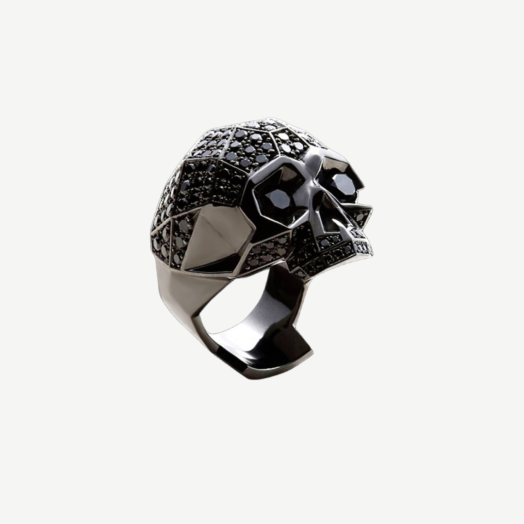 Empire Skull Ring With Black Pavé CZ Diamonds — light background #F5F5F3 — source image 1