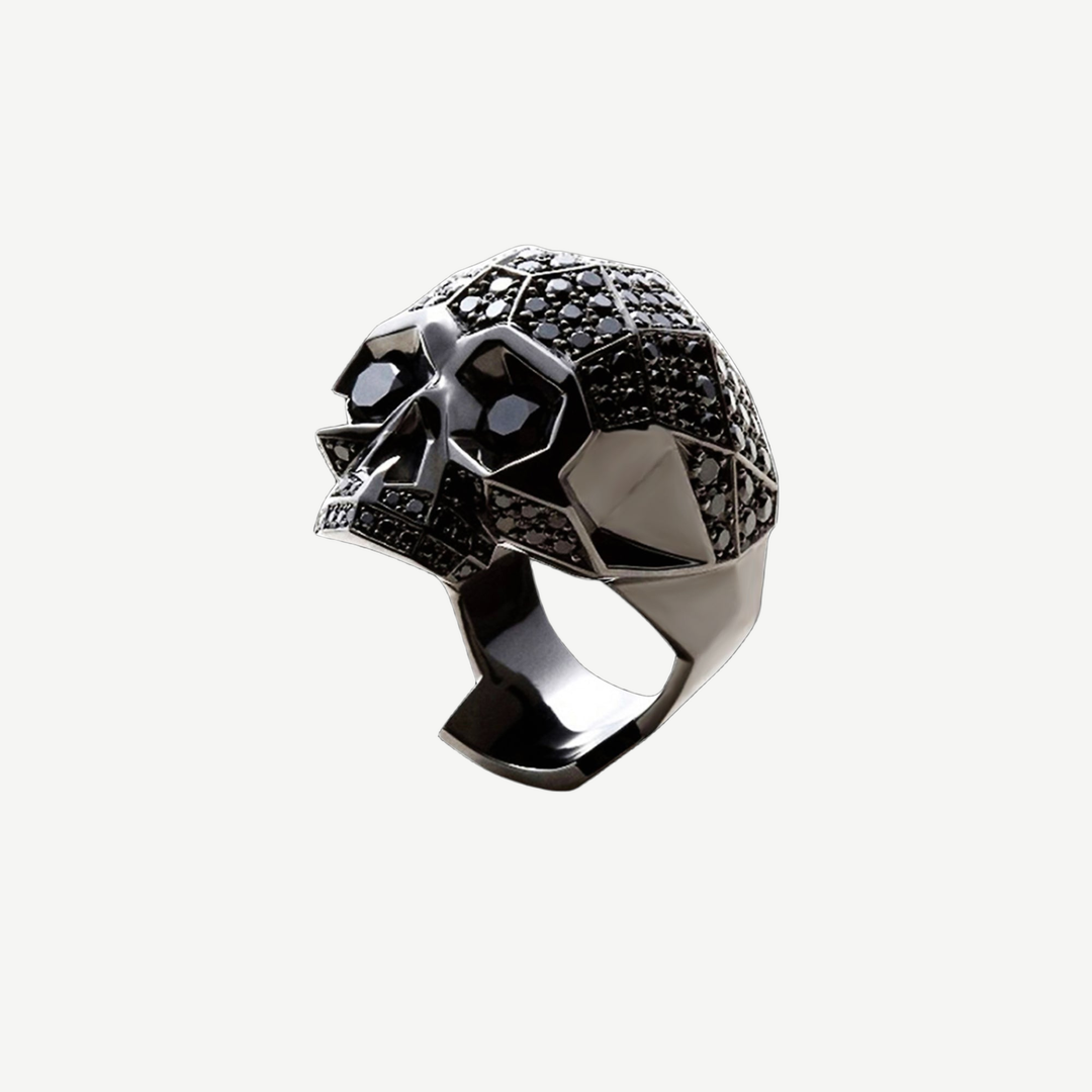 Empire Skull Ring With Black Pavé CZ Diamonds — light background #F5F5F3 — source image 6