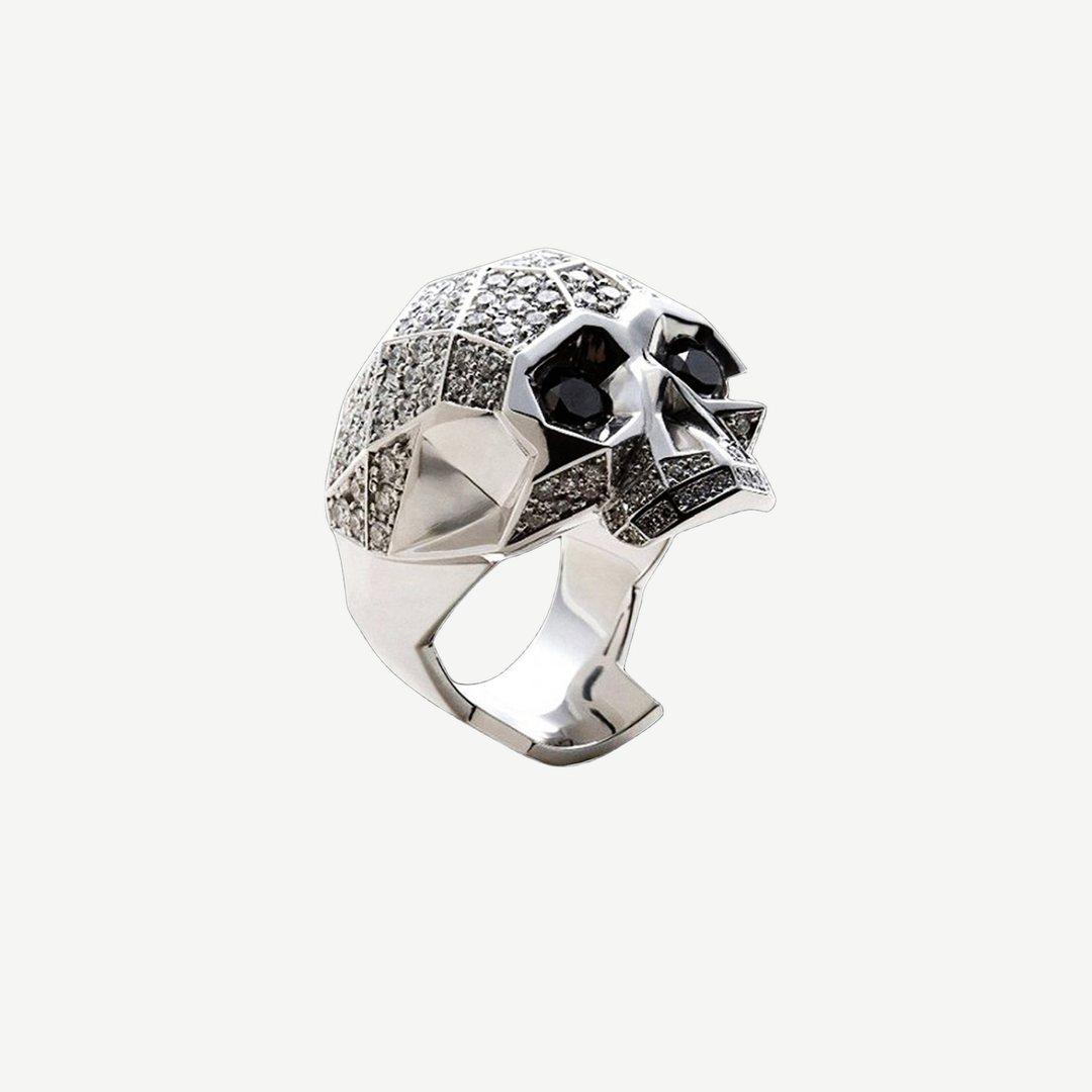 Empire Skull Ring with White Pavé CZ Diamonds — light background #F5F5F3 — source image 1