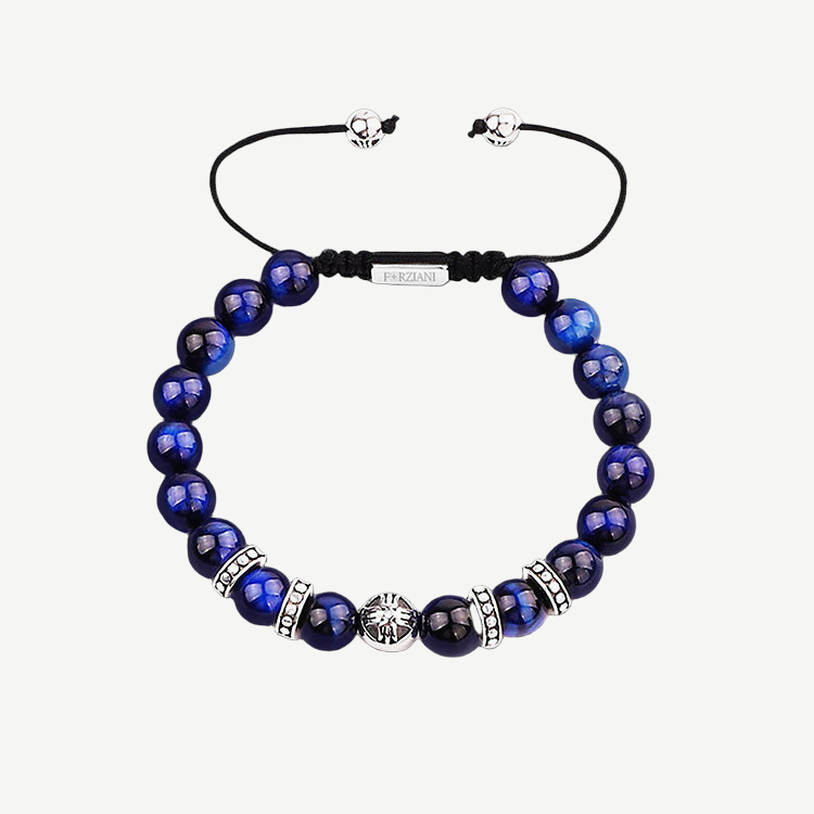 Equinox Men’s Beaded Bracelet Blue Tiger's Eye, 8mm — finished light background #F5F5F3 — source image 1