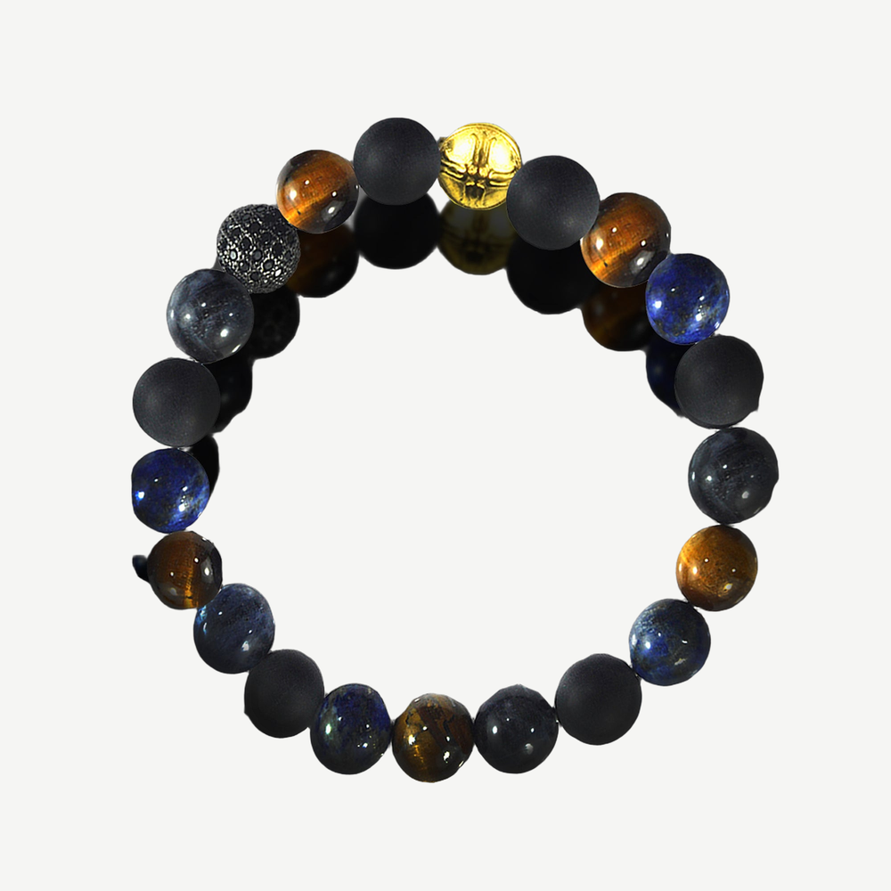 Everest Multicolor Gemstones and Pavé CZ Diamonds Beaded Bracelet for Men, 10mm — finished light background #F5F5F3 — source image 1