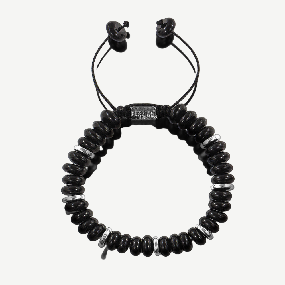 Explorer Black Onyx Disk Beads Bracelet, 10mm — finished light background #F5F5F3 — source image 1