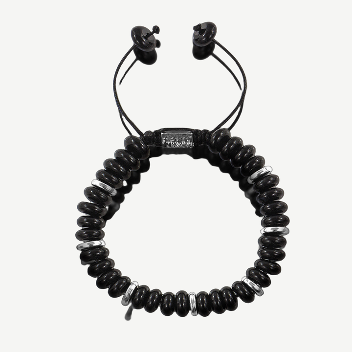 Explorer Black Onyx Disk Beads Bracelet, 10mm — finished light background #F5F5F3 — source image 1