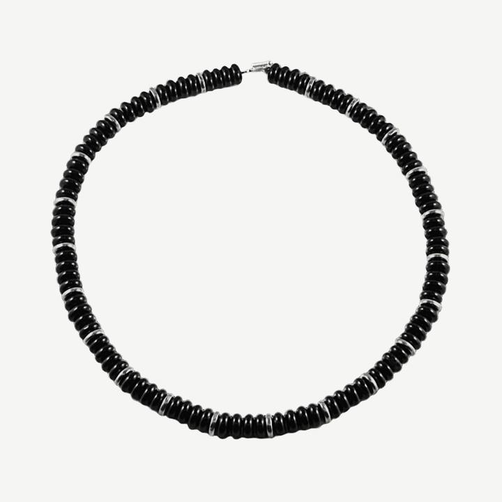 Explorer Black Onyx Disk Beads Necklace — finished light background #F5F5F3 — source image 1