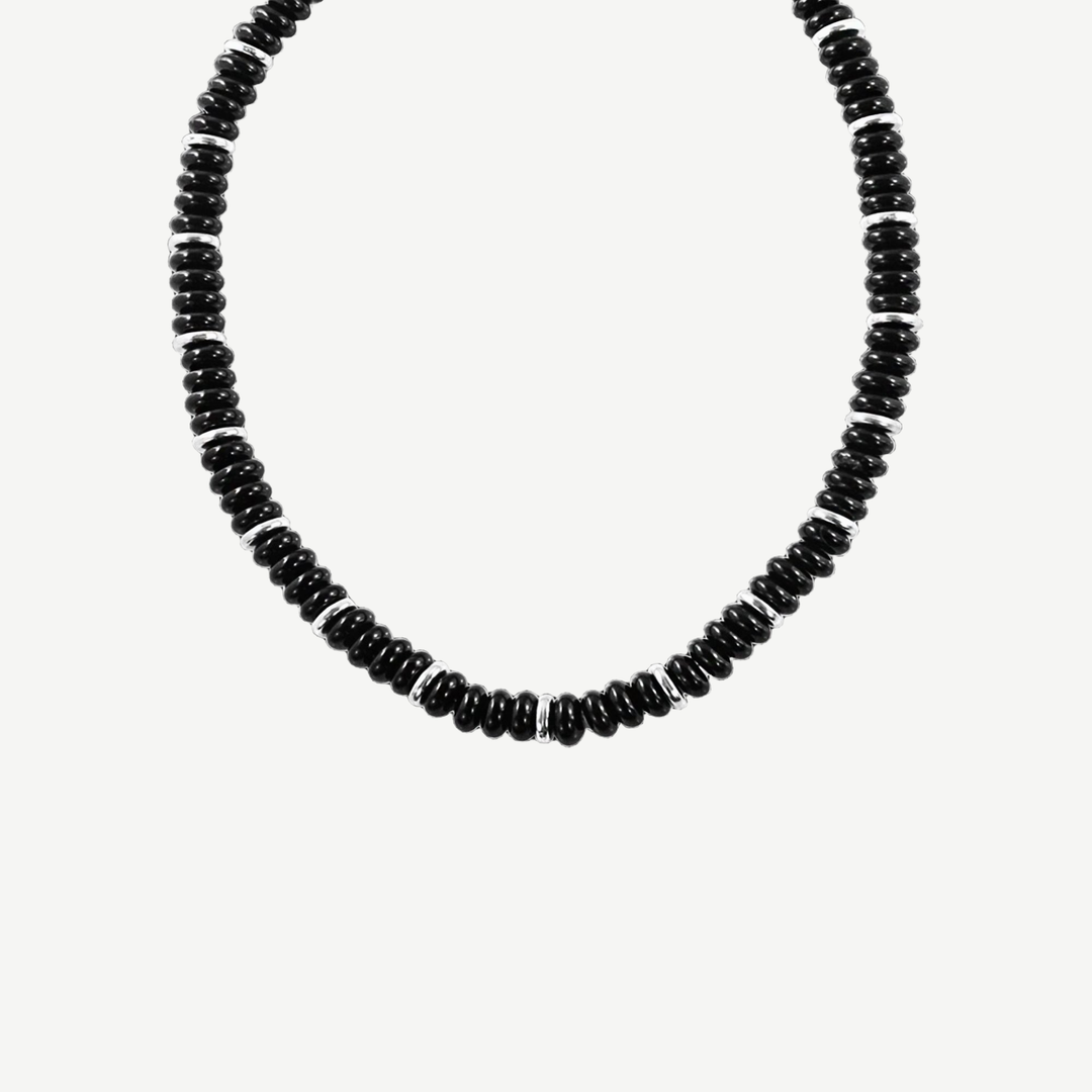 Explorer Black Onyx Disk Beads Necklace — finished light background #F5F5F3 — source image 7
