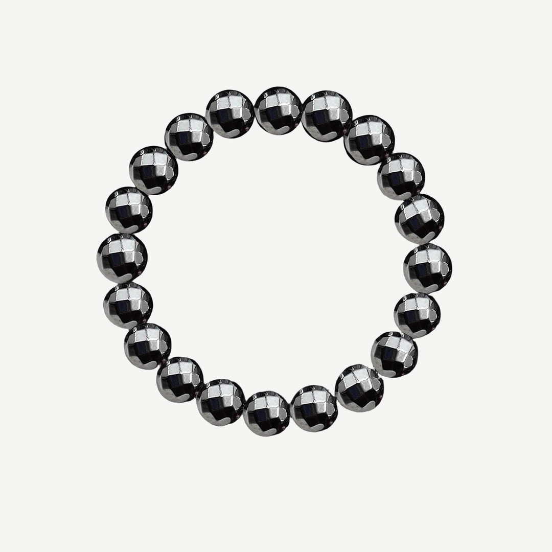 Hematite Beaded Bracelet for Men, 10mm — finished light background #F5F5F3 — source image 1