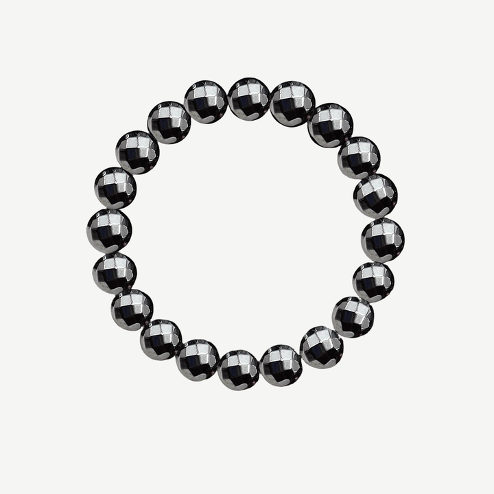 Hematite Beaded Bracelet for Men, 10mm — finished light background #F5F5F3 — source image 1