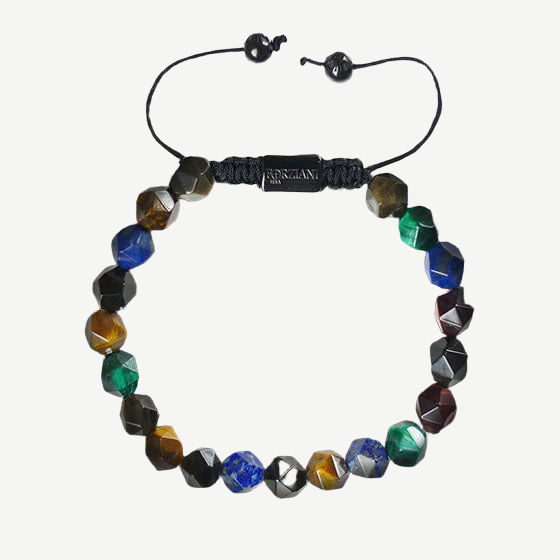 Hex Multi Gemstone Beads Bracelet, 8mm — finished light background #F5F5F3 — source image 1