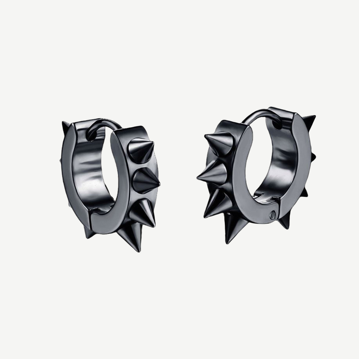Impale Spikes Hoop Earrings Black - Pair — finished light background #F5F5F3 — source image 1