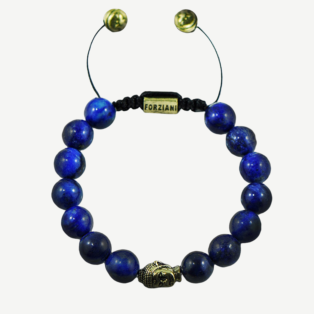 Inner Truth Buddha and Lapis Beads Bracelet, 10mm — finished light background #F5F5F3 — source image 1