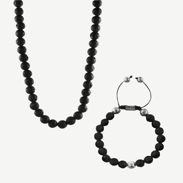 Lava Rock Beaded Necklace + Bracelet Set — finished light background #F5F5F3 — source image 1
