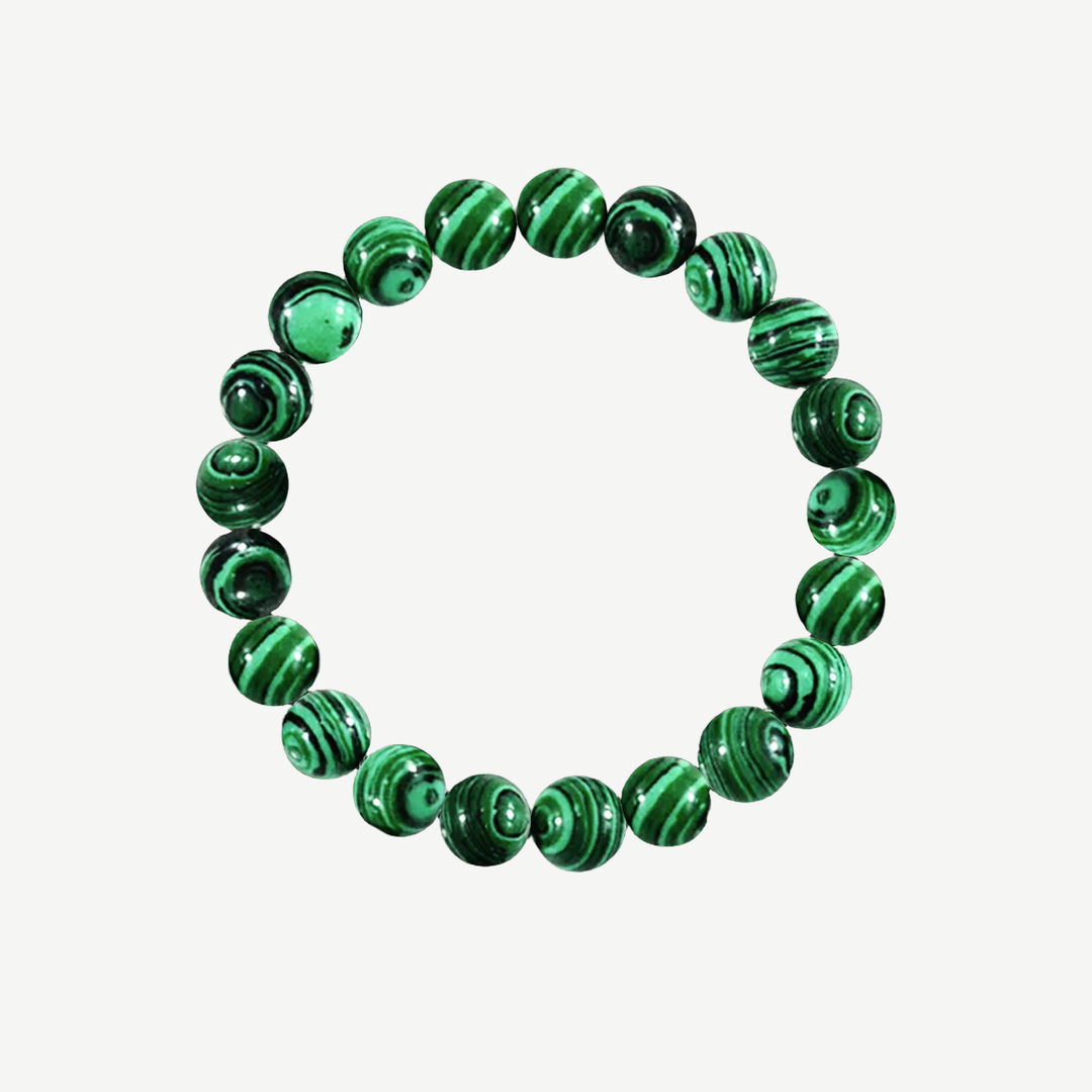 Malachite Beaded Bracelet for Men, 10mm — finished light background #F5F5F3 — source image 1