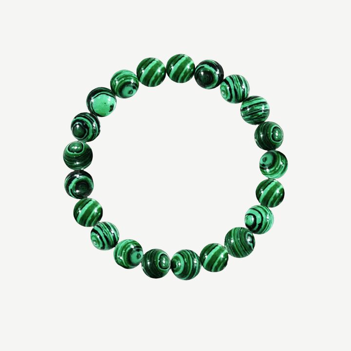 Malachite Beaded Bracelet for Men, 10mm — finished light background #F5F5F3 — source image 1