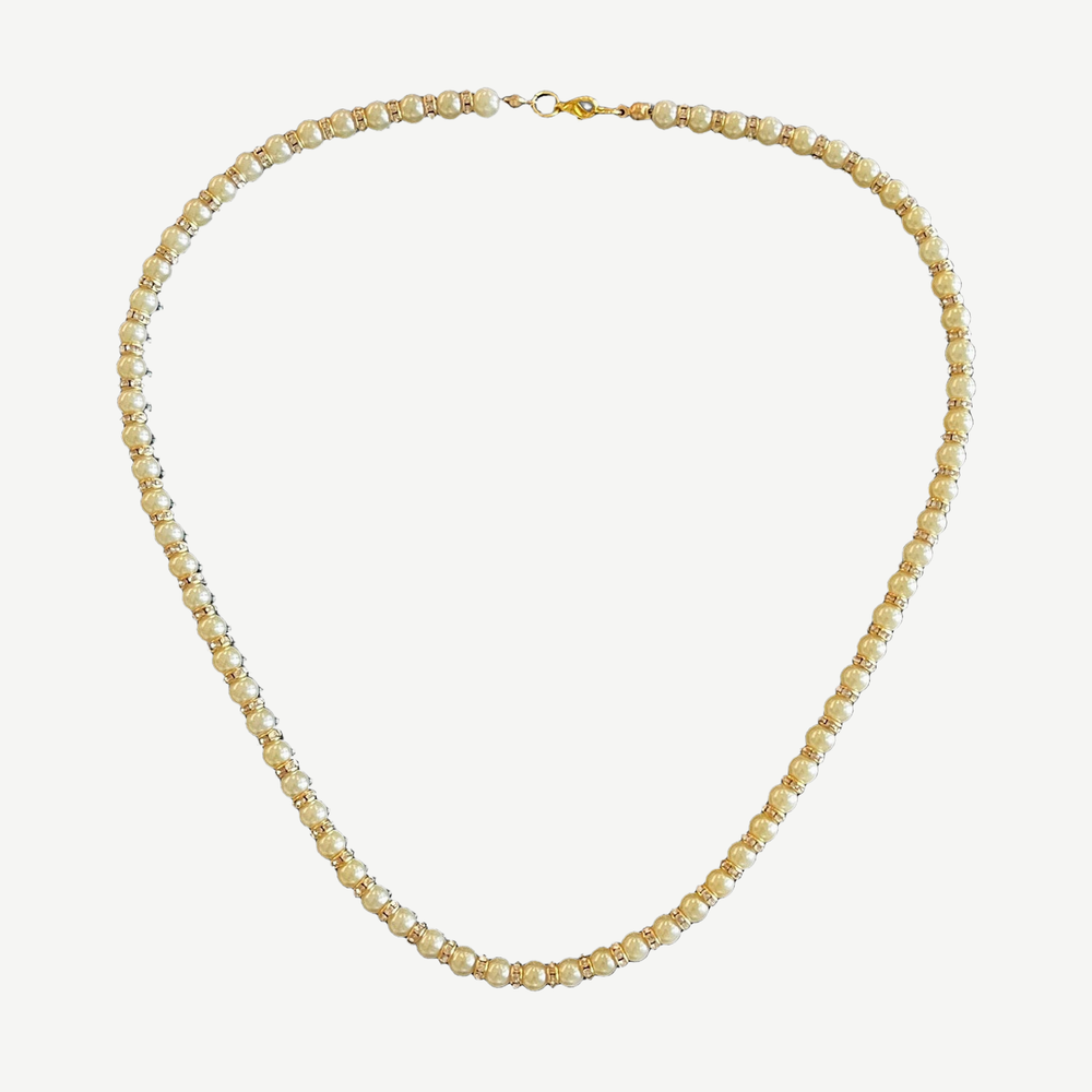 Men’s Ivory Pearls Necklace, Gold — finished light background #F5F5F3 — source image 1
