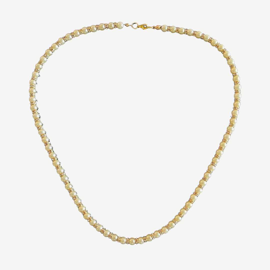 Men’s Ivory Pearls Necklace, Gold — finished light background #F5F5F3 — source image 1