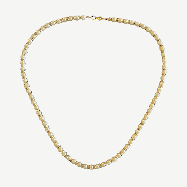 Men’s Ivory Pearls Necklace, Gold — finished light background #F5F5F3 — source image 1