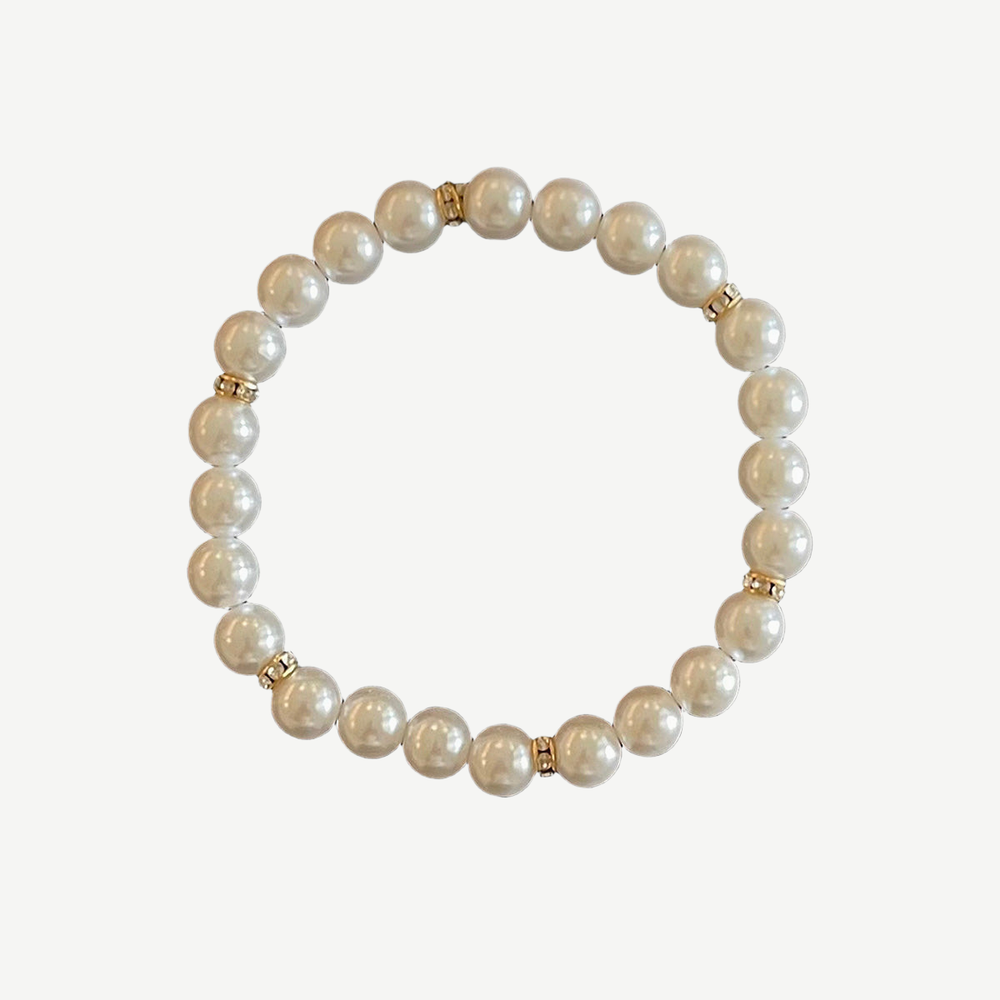Men’s White Pearls Bracelet, Gold — finished light background #F5F5F3 — source image 1