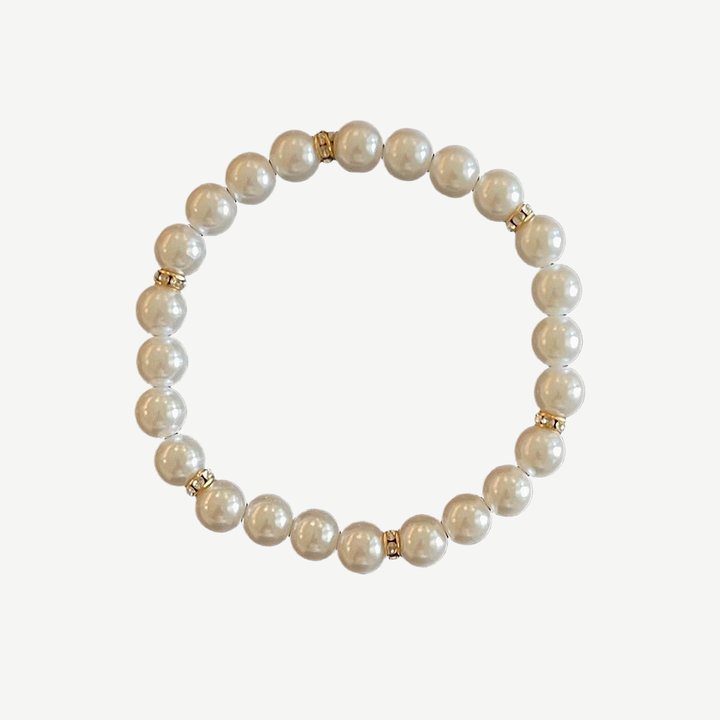 Men’s White Pearls Bracelet, Gold — finished light background #F5F5F3 — source image 1