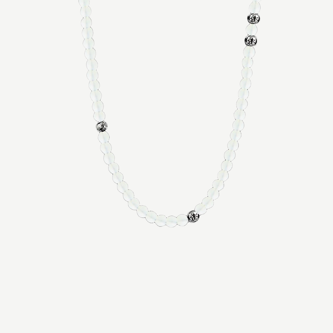 Summit Men’s Beaded Necklace Moonstone — finished light background #F5F5F3 — source image 1