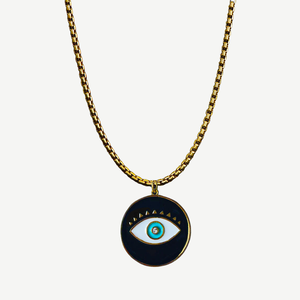 Mens Large Black Evil Eye Amulet Necklace — finished light background #F5F5F3 — source image 1