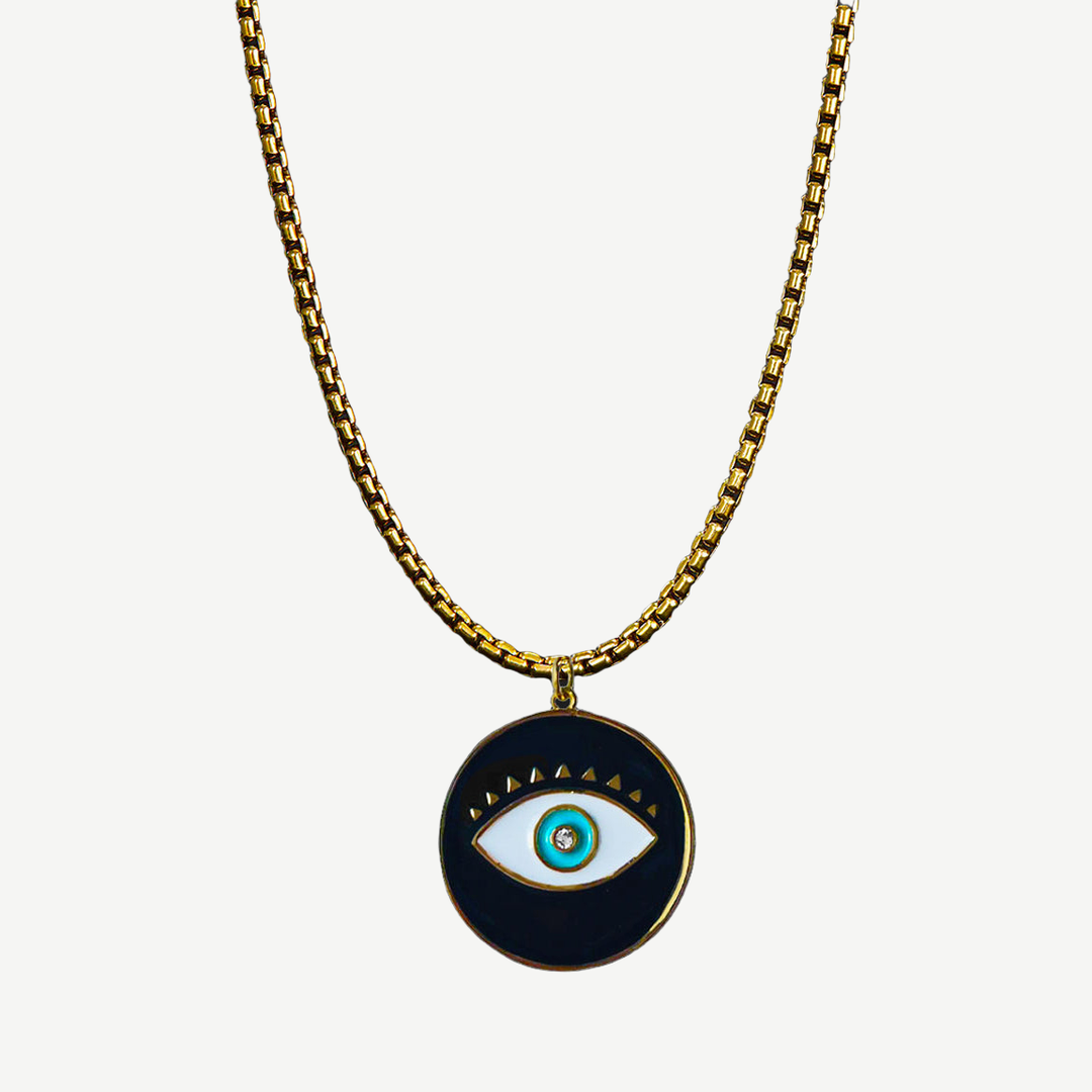 Mens Large Black Evil Eye Amulet Necklace — finished light background #F5F5F3 — source image 1
