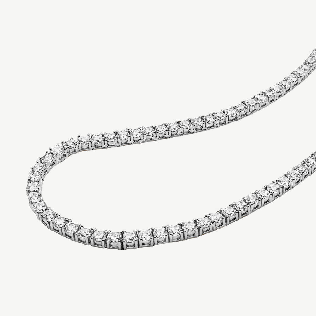Men's Zircon Tennis Chain Necklace Silver — finished light background #F5F5F3 — source image 2