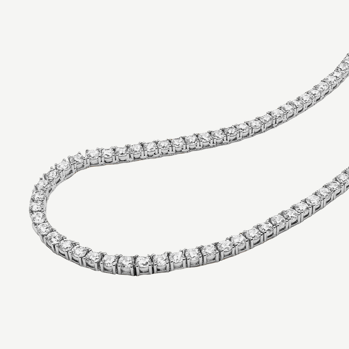 Men's Zircon Tennis Chain Necklace Silver — finished light background #F5F5F3 — source image 2