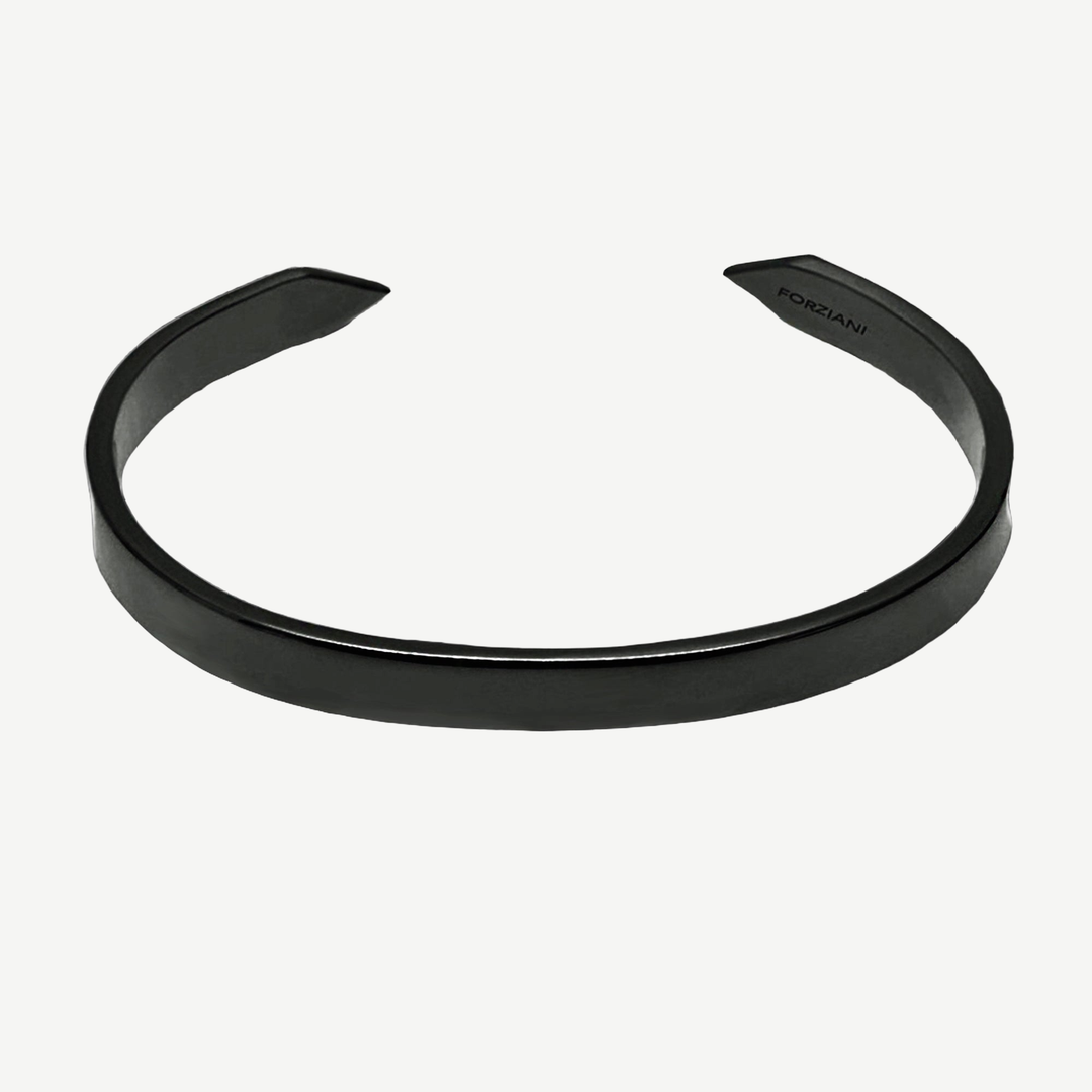 Minimal Men's Flat Cuff Bracelet Black — finished light background #F5F5F3 — source image 1