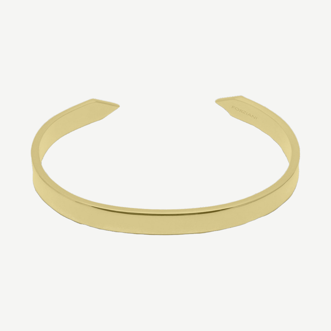 Minimal Men's Flat Cuff Bracelet Gold — finished light background #F5F5F3 — source image 1