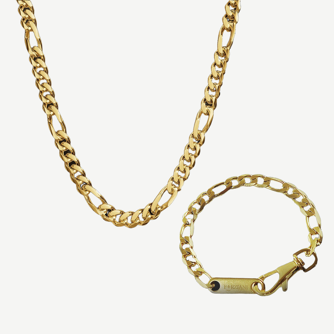 Modern Link Chain + Bracelet Set - Gold 8mm — finished light background #F5F5F3 — source image 1