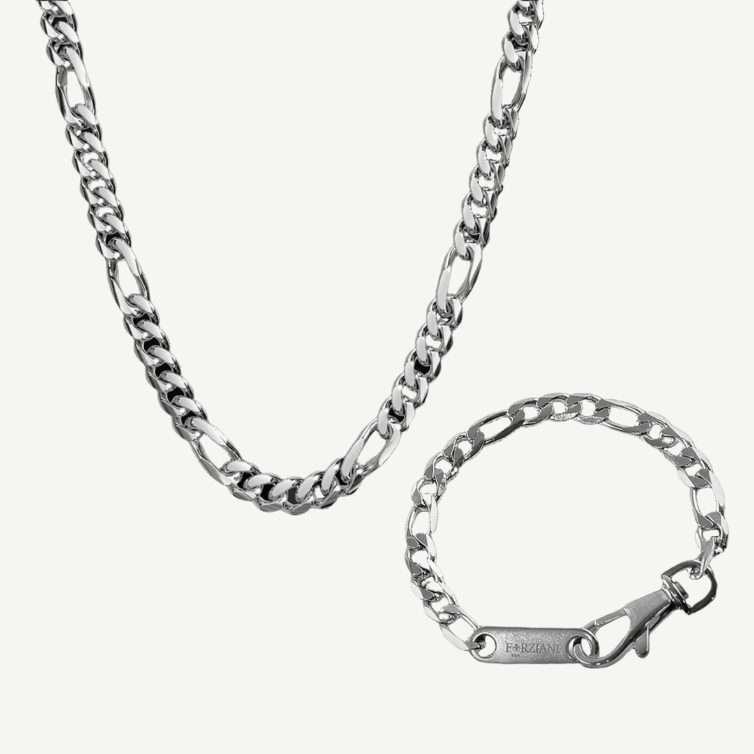 Modern Link Chain + Bracelet Set - Silver 8mm — finished light background #F5F5F3 — source image 1