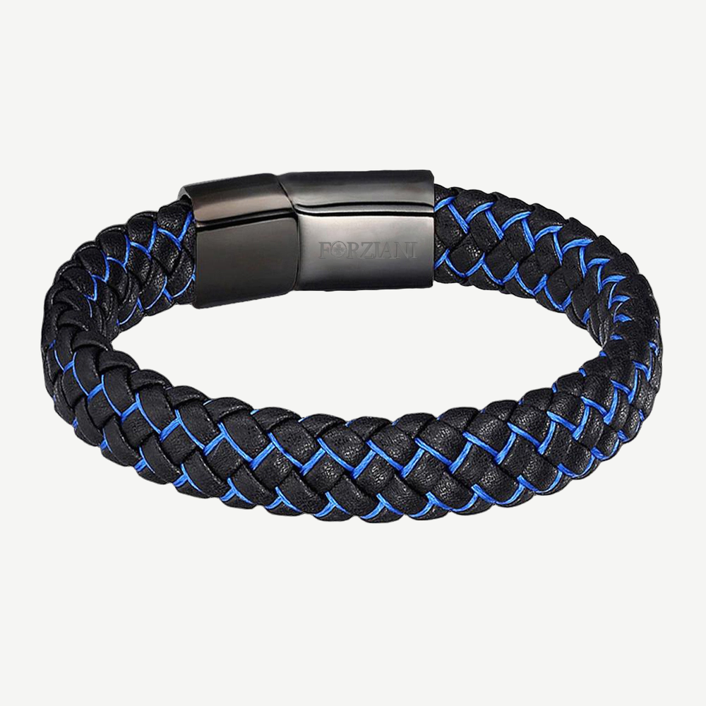 Nitro Blue Woven Leather Bracelet — finished light background #F5F5F3 — source image 1