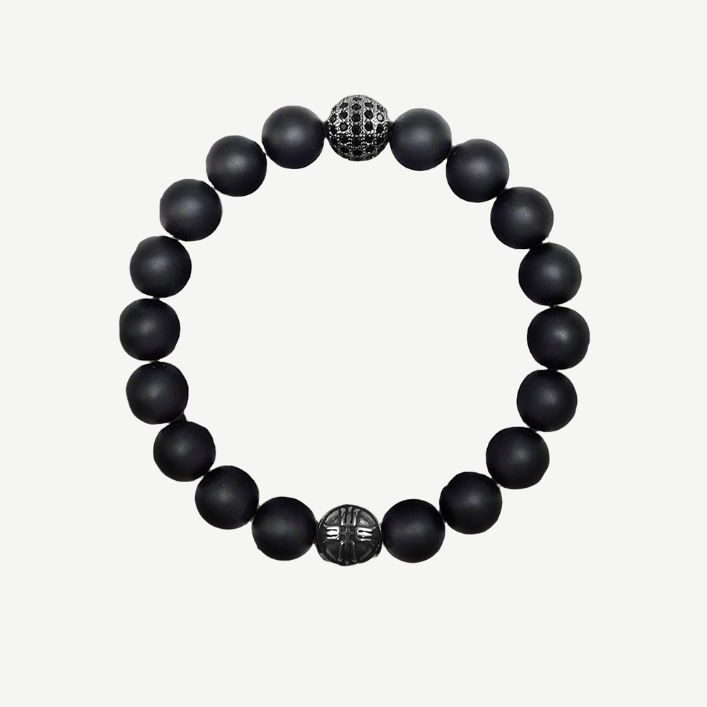 Orion Black Agate and Pavé CZ Diamonds Beaded Bracelet for Men, 10mm — finished light background #F5F5F3 — source image 1