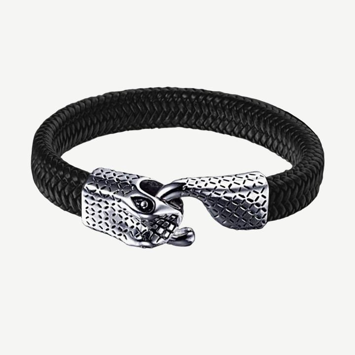Ouroboros 'Eternity Snake' Leather and Steel Bracelet — finished light background #F5F5F3 — source image 1
