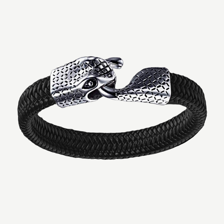 Ouroboros 'Eternity Snake' Leather and Steel Bracelet — finished light background #F5F5F3 — source image 4