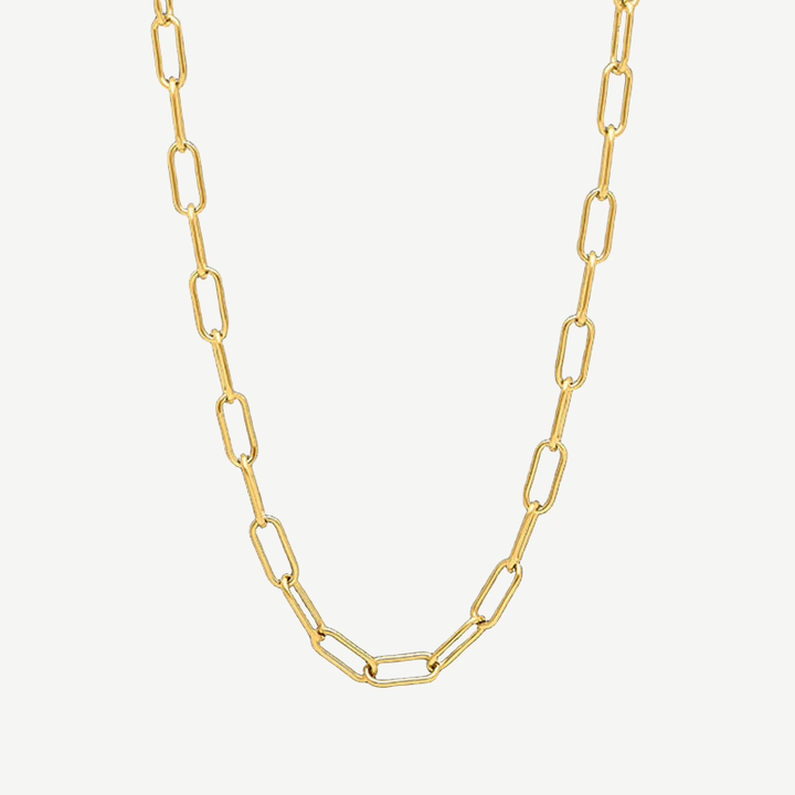 Paper Clip Link Chain Necklace Gold - 6mm — finished light background #F5F5F3 — source image 1