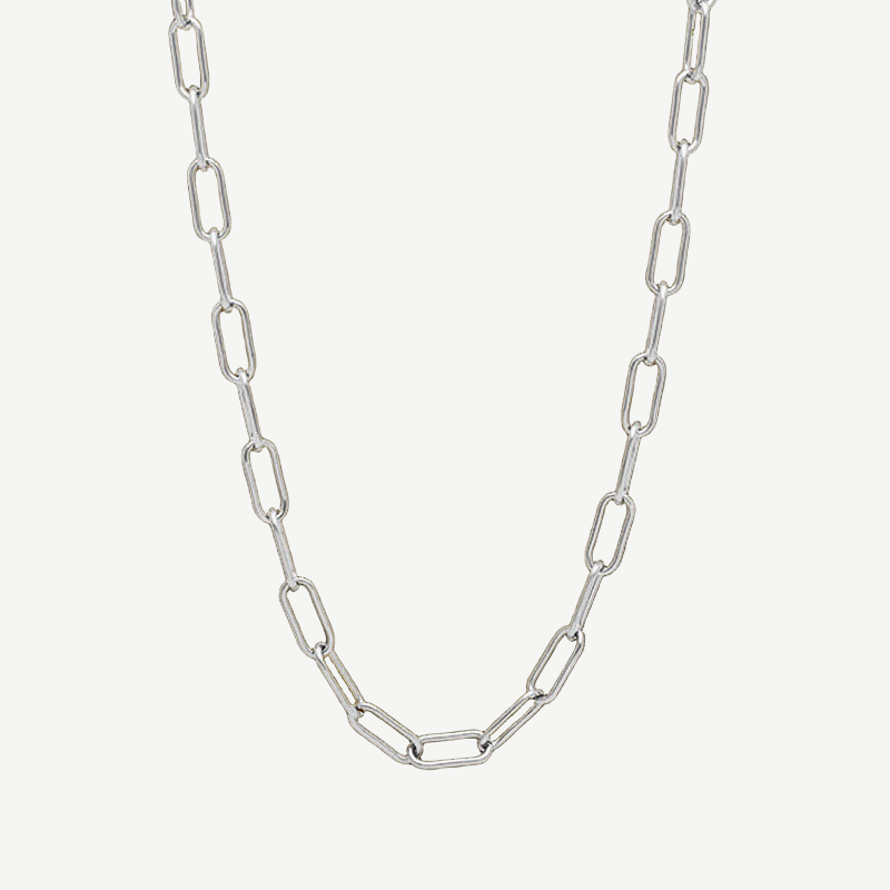 Paper Clip Link Chain Necklace Silver - 6mm — finished light background #F5F5F3 — source image 1