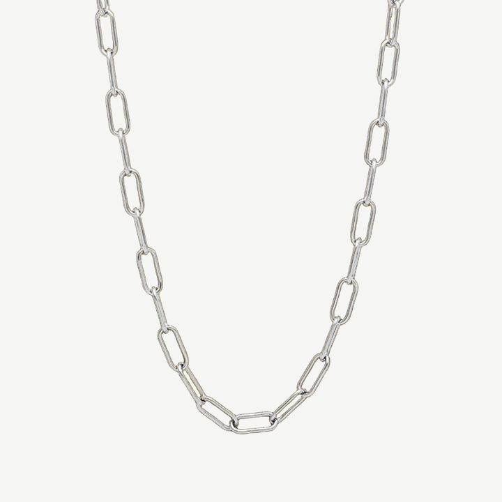 Paper Clip Link Chain Necklace Silver - 6mm — finished light background #F5F5F3 — source image 1