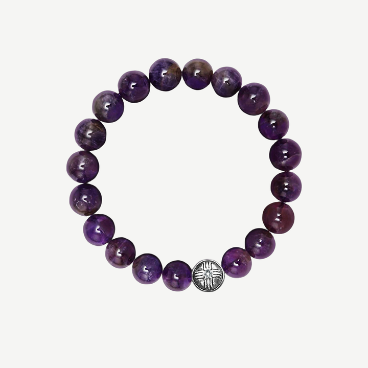 Power Beads Bracelet Amethyst, 10mm — finished light background #F5F5F3 — source image 1
