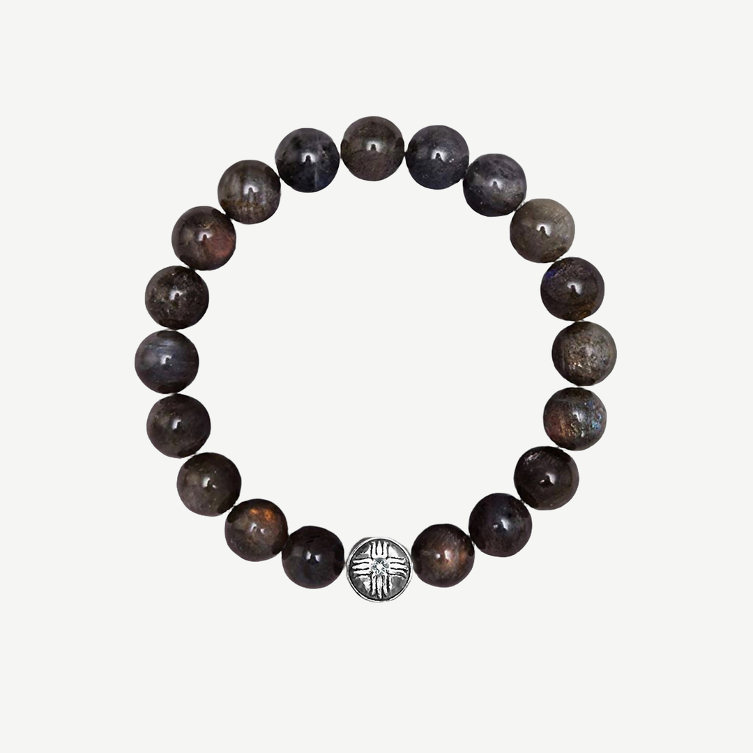 Power Beads Bracelet Labradorite, 10mm — finished light background #F5F5F3 — source image 1