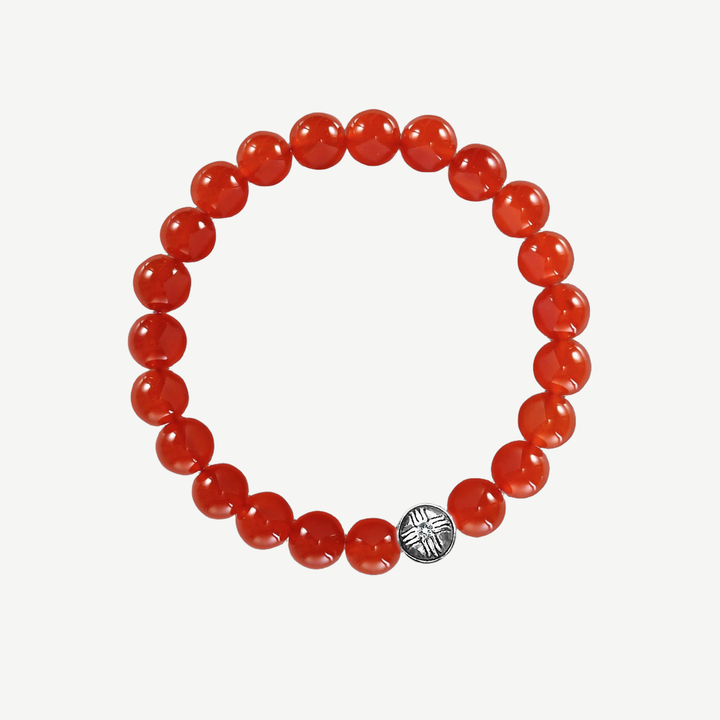 Power Beads Bracelet Red Jade, 10mm — finished light background #F5F5F3 — source image 1