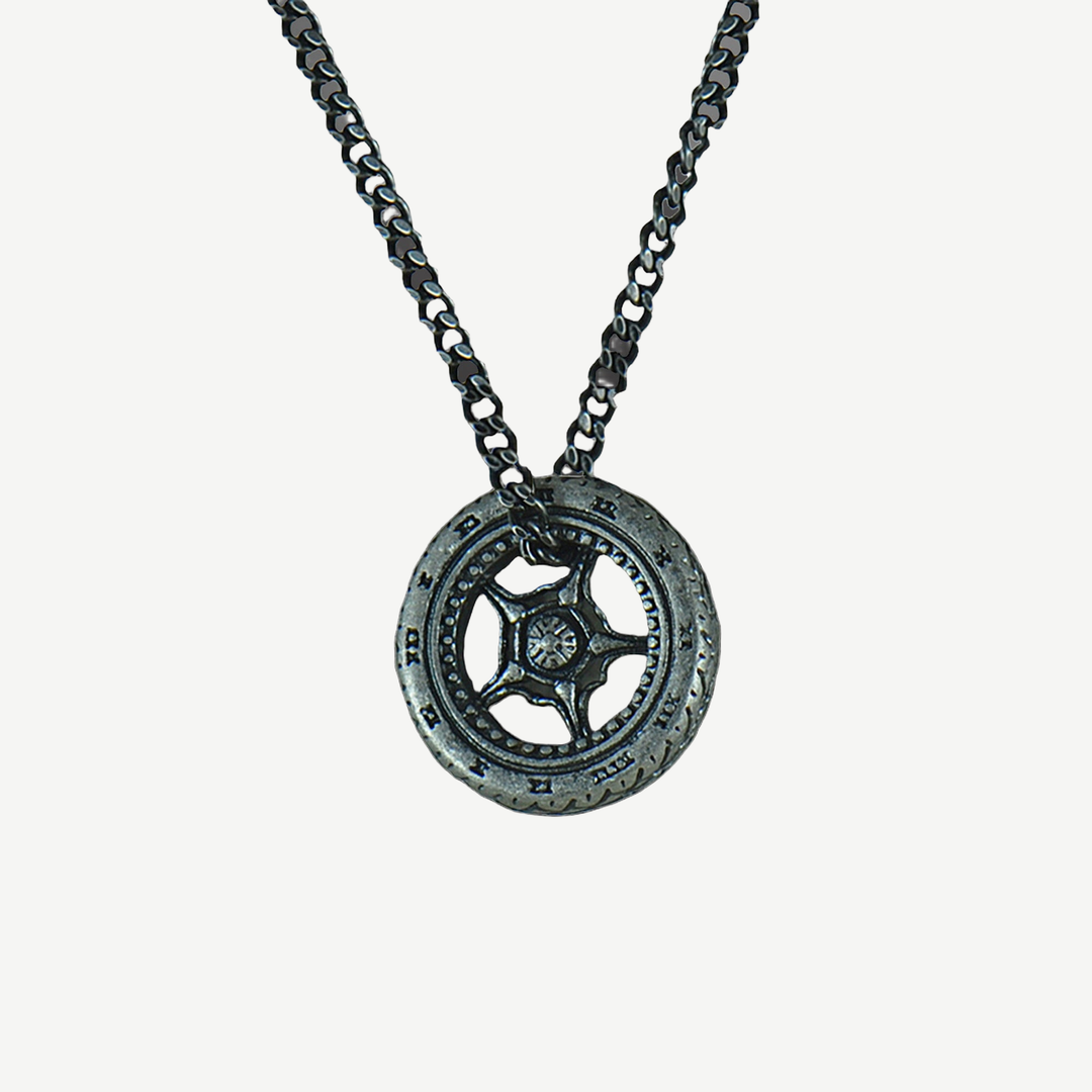 Roman Sundial Necklace — finished light background #F5F5F3 — source image 1