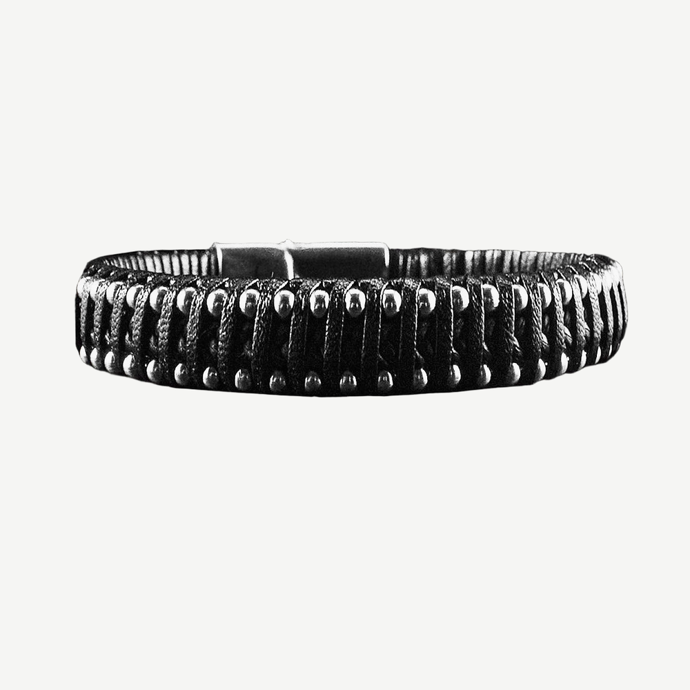 Shield Woven Leather Bracelet — finished light background #F5F5F3 — source image 1