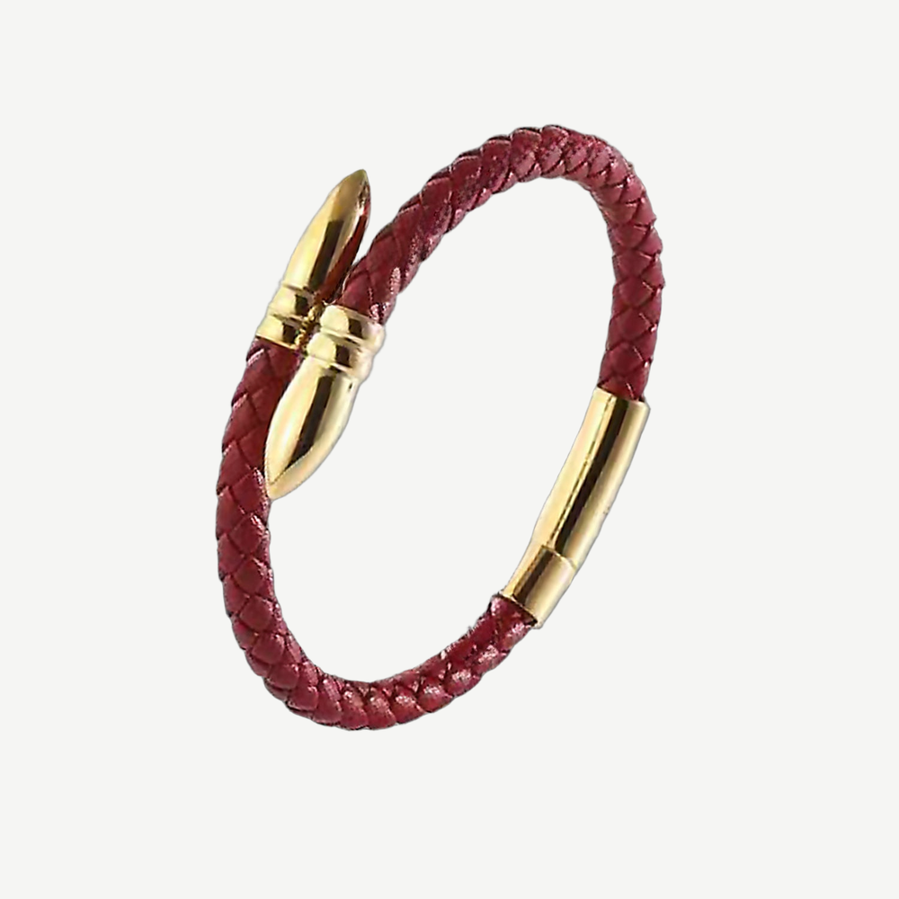 Signal Crimson Leather Bracelet — finished light background #F5F5F3 — source image 1