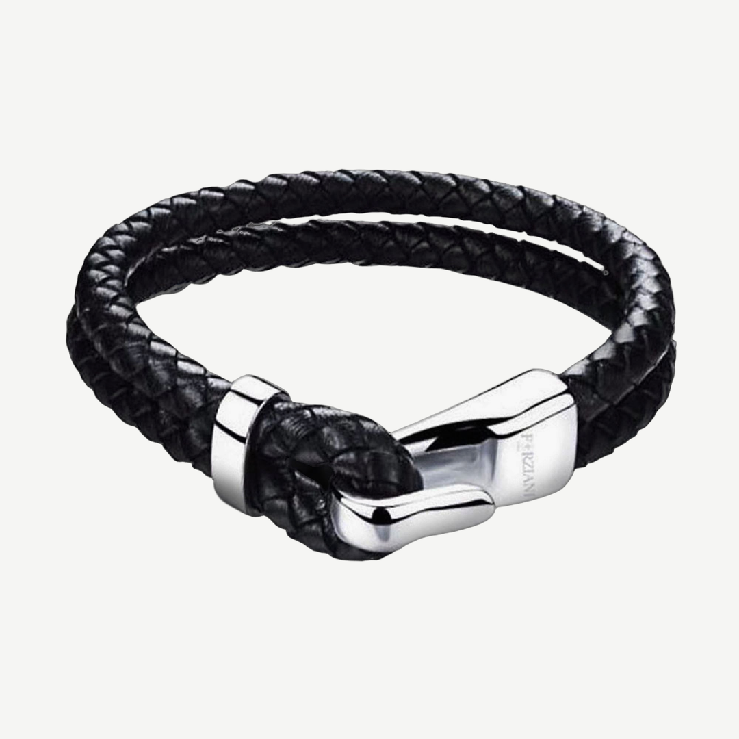 Silver Hook Double Braided Leather Bracelet — finished light background #F5F5F3 — source image 1