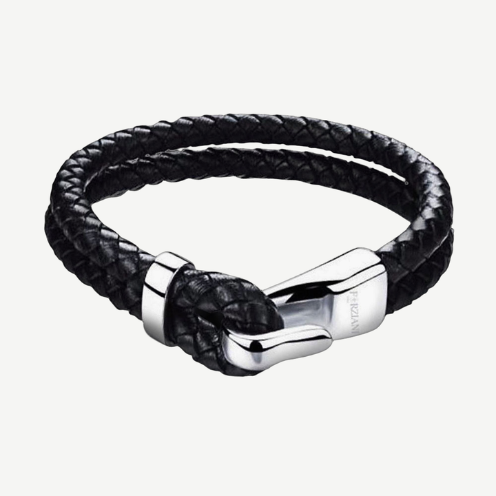 Silver Hook Double Braided Leather Bracelet — finished light background #F5F5F3 — source image 1