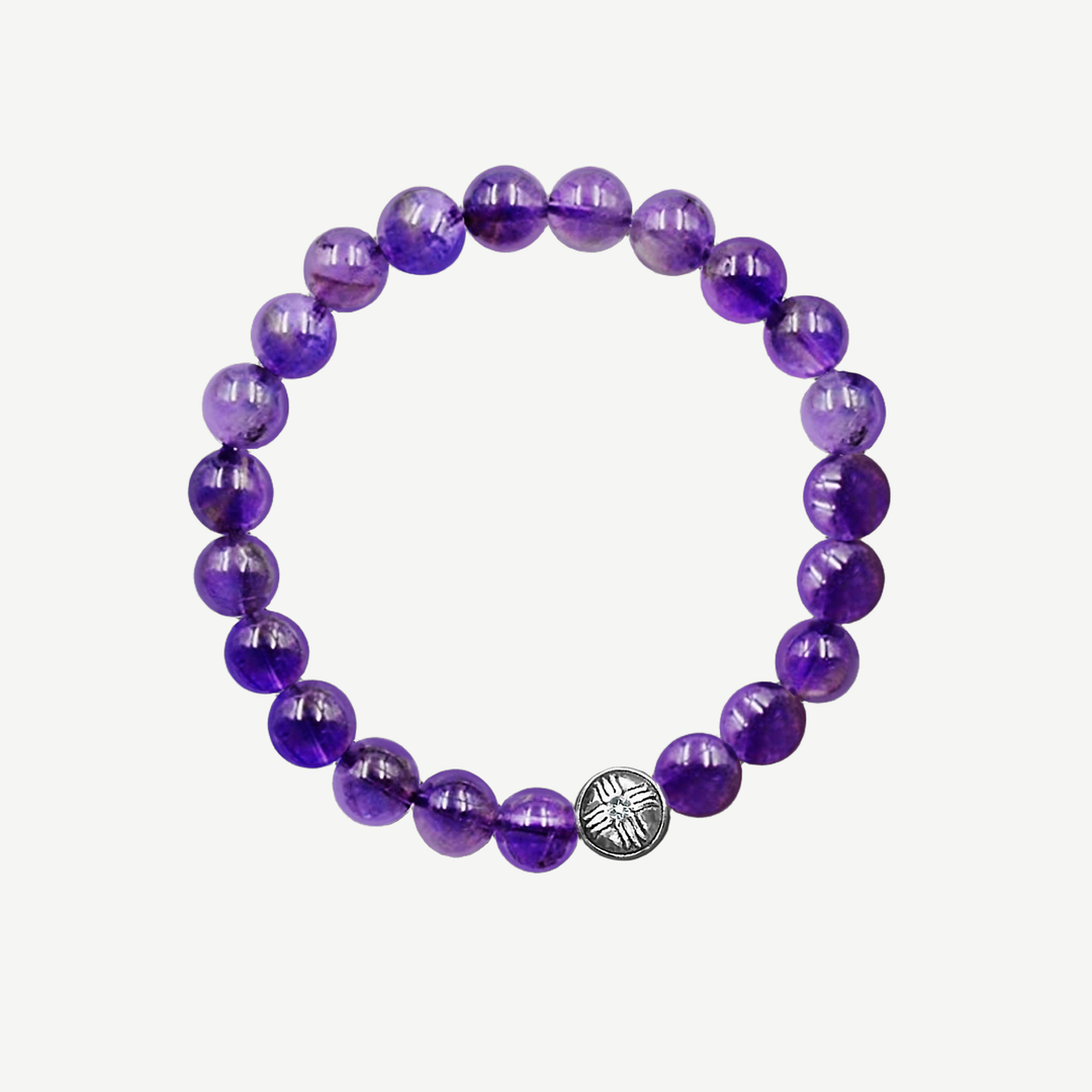 Spiritual Beads Bracelet Amethyst, 8mm — finished light background #F5F5F3 — source image 1