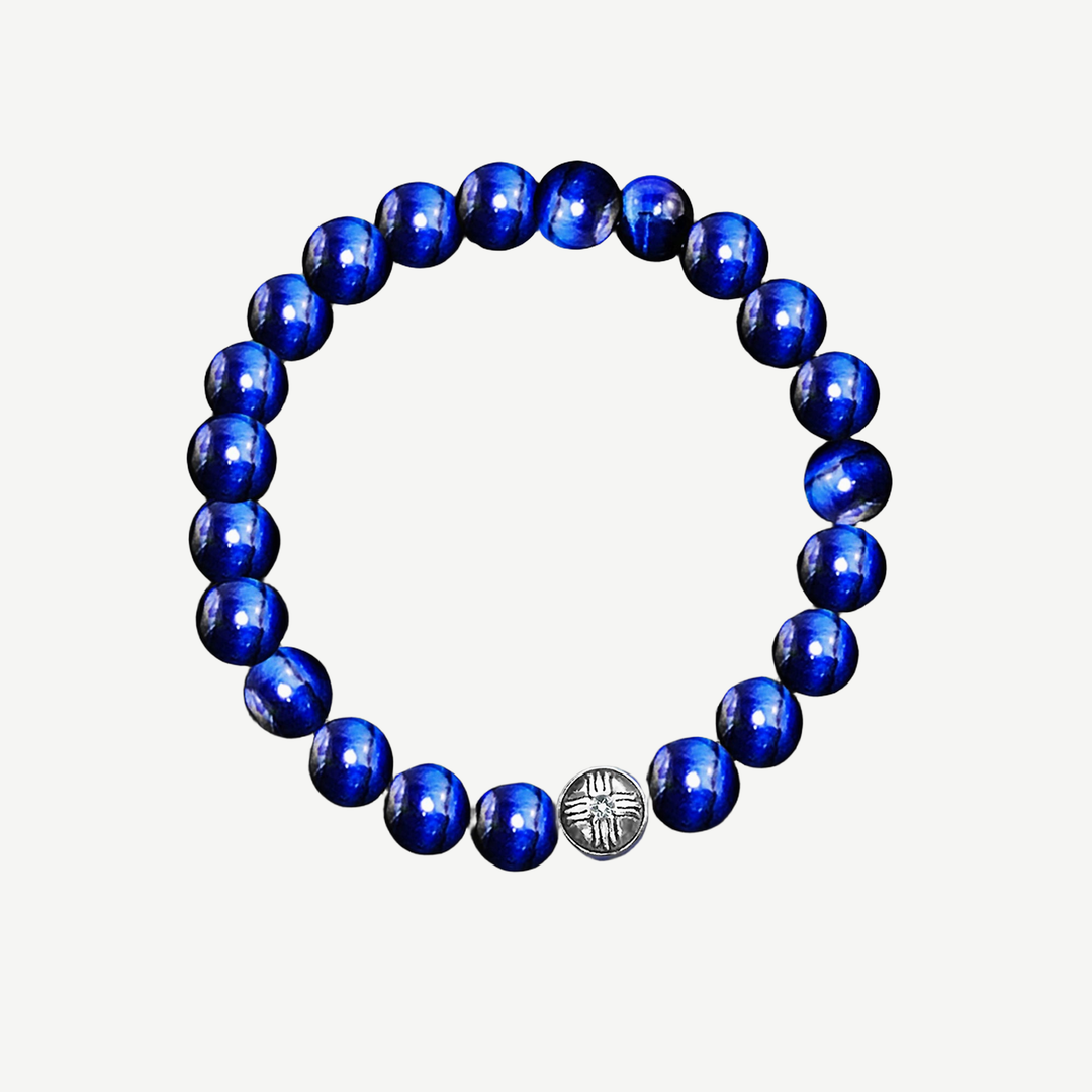 Spiritual Beads Bracelet Blue Tiger's Eye, 8mm — finished light background #F5F5F3 — source image 1